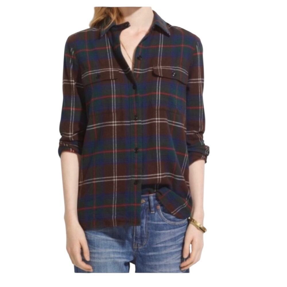 Madewell medium Ex-Boyfriend Flannel Shirt dark brown green red green white blue